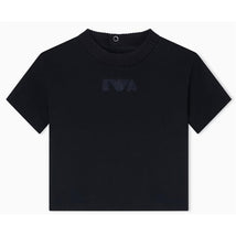 Short-sleeve navy t-shirt for boys featuring the Armani EA logo in a subtle design on the front.