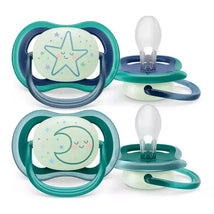 Avent - 2Pk Ultra Air Pacifier Nighttime, Sleeping Star & Moon, 6/18M Image 2