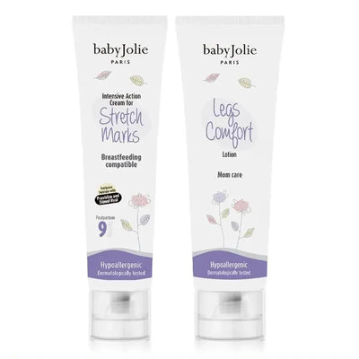 Intensive Action Cream for Stretch Marks and Legs Comfort Lotion by babyJolie, designed for postpartum mom care.