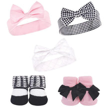 Baby Vision 5Pk Unisex Baby Headband & Socks Set, Houndstooth, 0/9M Image 1