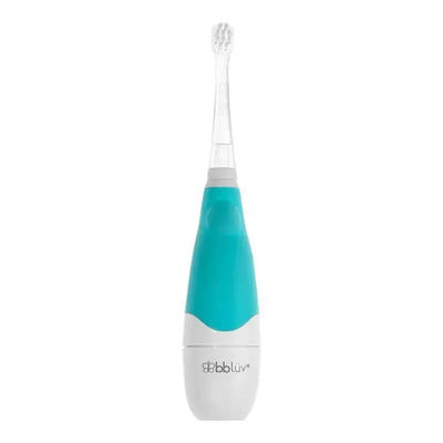 Bbluv Sonik 2-Stage Sonic Toothbrush for Babies & Toddlers in white and aqua, designed for gentle dental care.