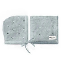 Bleu La La - 100% Organic Cotton Luxury Organic Blanket + Bonnet Hat Set, Blue Image 1