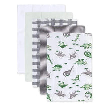 Burts Bees - 5Pk Fashion Burp Cloths Happy Herbivores, Charcoal Heather Image 1