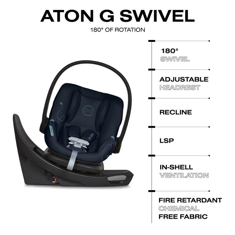 Cybex Aton G Swivel Infant Car Seat with 180-Degree Rotate, Linear Side-Impact Protection, 11-Position Headrest, SensorSafe & Safelock Base, Ocean  Image 5