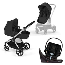 Cybex - EOS 5-in-1 Travel System Stroller + Lightweight Aton G Swivel Infant Car Seat, Moon Black, Silver Frame Image 1