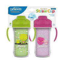 Dr. Brown 10 Oz Insulated Straw Cup, Pink/Green, Strawberry Frogs, 2Pk Image 1