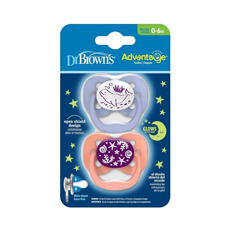 Dr. Brown's Advantage Pacifiers, Stage 1, Glow In The Dark, Coral Ocean, 2-Pack Image 5