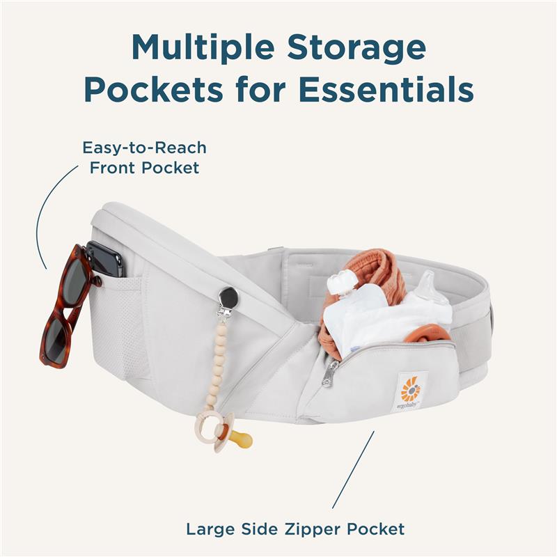 Ergobaby - Ergonomic Baby Carrier Hip Seat with Storage, Pearl Grey Image 7