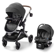 Graco Modes Nest Travel System in Sullivan color, featuring a stroller with a gray seat and an infant car seat.
