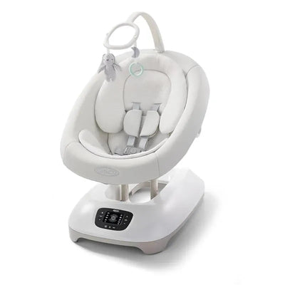 Graco Smartsense Swing with Cry Detection Technology in Rori style, featuring a plush seat, safety harness, and a toy attachment.