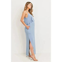 Hello Miz - Solid Maternity Nursing Maxi Dress, Chambray Image 6