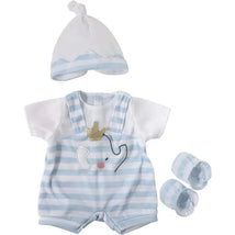 JC Toys - Berenguer Boutique Baby Doll Outfit, Blue Stripes and White Overall Shorts with Headband, and Booties, Ages 2+ Image 1
