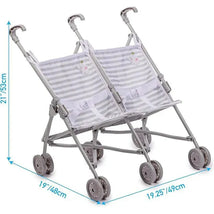 JC Toys - Berenguer Boutique Twin Umbrella Baby Doll Stroller, Gray, Ages 2+ Image 2