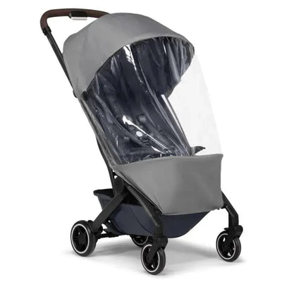 Transparent raincover for the Joolz Aer+ buggy stroller, featuring a grey fabric canopy and a secure fit.