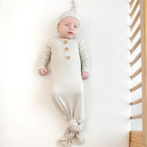Kyte Baby - Ribbed Knotted Gown With Hat Set In Oat Image 1