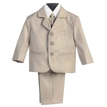 Lito - Boy's 3 Button 5 Piece Suit With Shirt, Vest, And Tie Khaki Image 1
