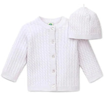Little Me White Cable Sweater with Hat Image 1