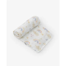 Little Unicorn Deluxe Muslin Swaddle Single - Rainbows & Raindrops Image 1