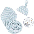 Living Textiles - Baby Gift Set, Hello World, Premium Cotton Jersey Swaddle and Beanie, Blue Bird Stripes Image 4