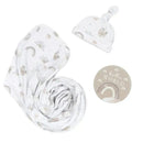Living Textiles - Baby Gift Set, Hello World, Premium Cotton Jersey Swaddle and Beanie, Rainbow Sloth Image 2