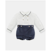 Martin Aranda - Baby Boy Set Shirt & Boys Shorts With Suspenders Velour Dark Blue Image 1