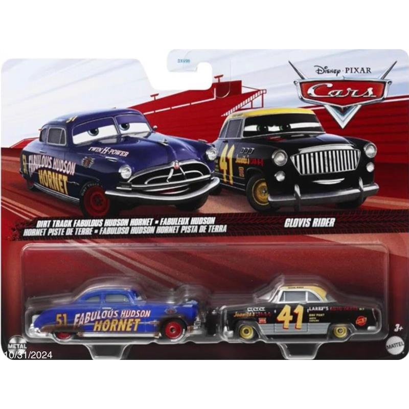 Mattel - Cars Characters Dirt Track Fabulous Hudson Hornet + Clovis Rider Image 1