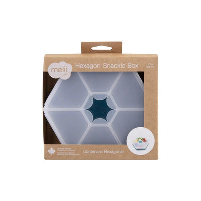 Luxe Hexagon Snackle Box by Melii, featuring a hexagonal design in blue with multiple compartments for snacks.