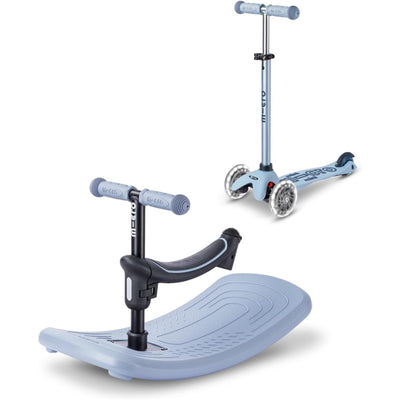 Micro Kickboard Mini Rock & Go LED in Ocean Slate, featuring a smooth, wide platform and adjustable handlebars for kids.