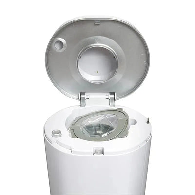 Munchkin UV Diaper Pail with the lid open, showing a circular insert designed for dispose of diapers.