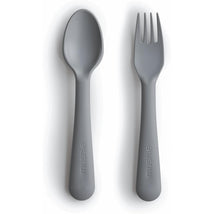 Mushie Silicone Dinnerware Fork & Spoon Set - Smoke Image 1