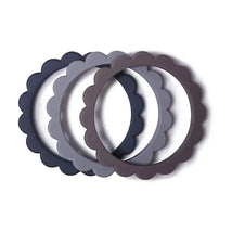 Mushie Silicone Baby Flower Teether Bracelet 3 Pack Steel/Dove Gray/Stone Image 3