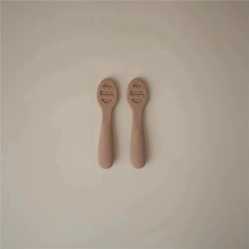 Mushie - Silicone First Feeding Baby Spoons, 2 Pack, Natural, Shifting Sand Image 2