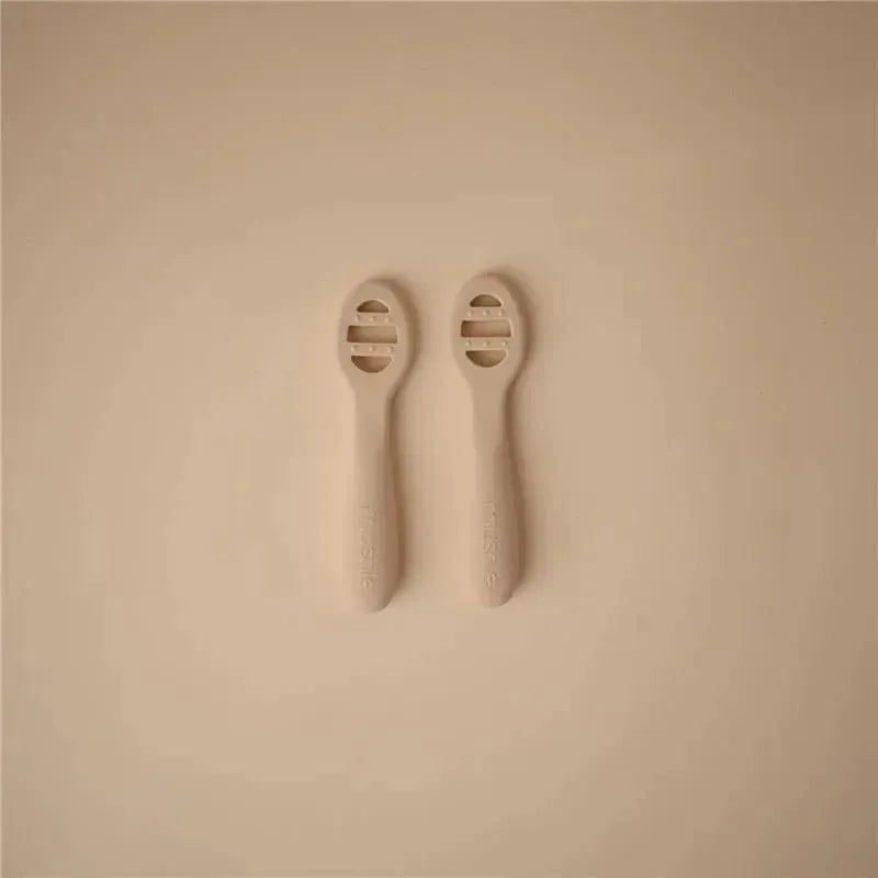 Mushie - Silicone First Feeding Baby Spoons, 2 Pack, Natural, Shifting Sand Image 3