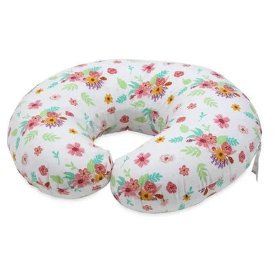 Bright floral nursing support pillow with a U-shape design, designed for infant feeding and breastfeeding comfort.