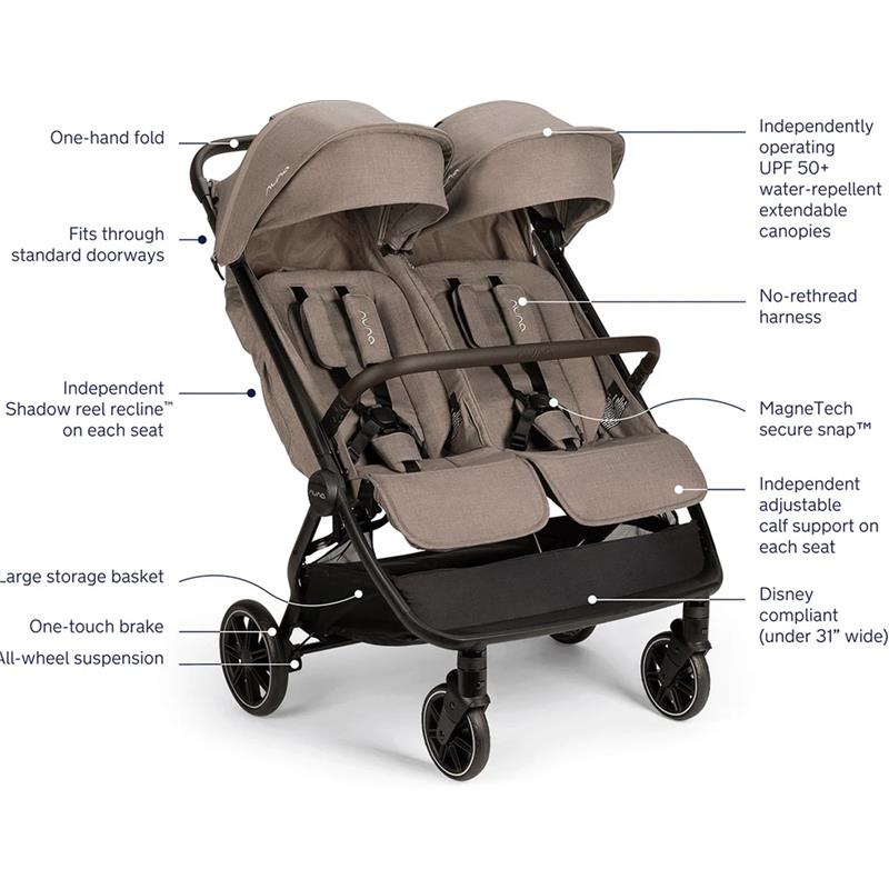 Nuna - TRVL Dubl Lightweight Side by Side Double Stroller, Cedar Image 2