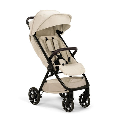 Nuna x BMW TRVL™ lx stroller in Mica color features a lightweight design and adjustable canopy for travel convenience.