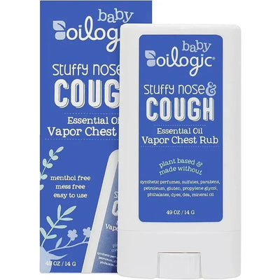 Oilogic Baby Soothing Vapor Chest Rub packaging showing product details for relieving stuffy nose and cough.