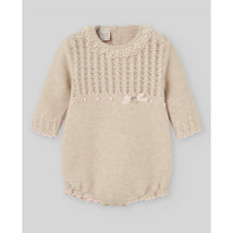 Paz Rodriguez - Knit Newborn Romper Alegria, Light Brown/Chalk Pink Image 1
