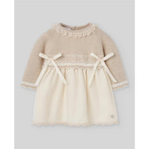 Paz Rodriguez Knit Newborn Dress Lua, Light Brown/Cream Image 1