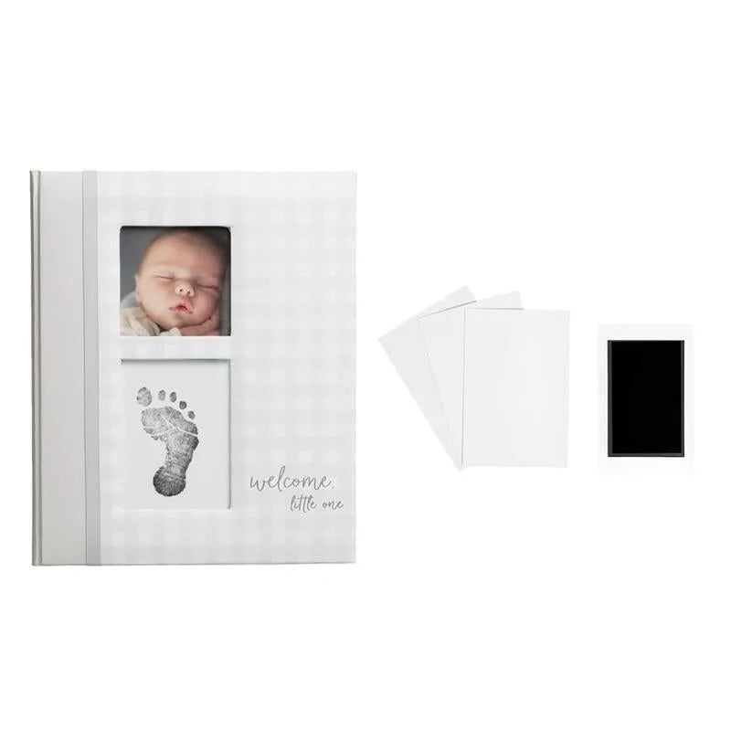 Pearhead - Gingham Baby Memory Book And Clean-Touch Ink Pad, Gray Image 1