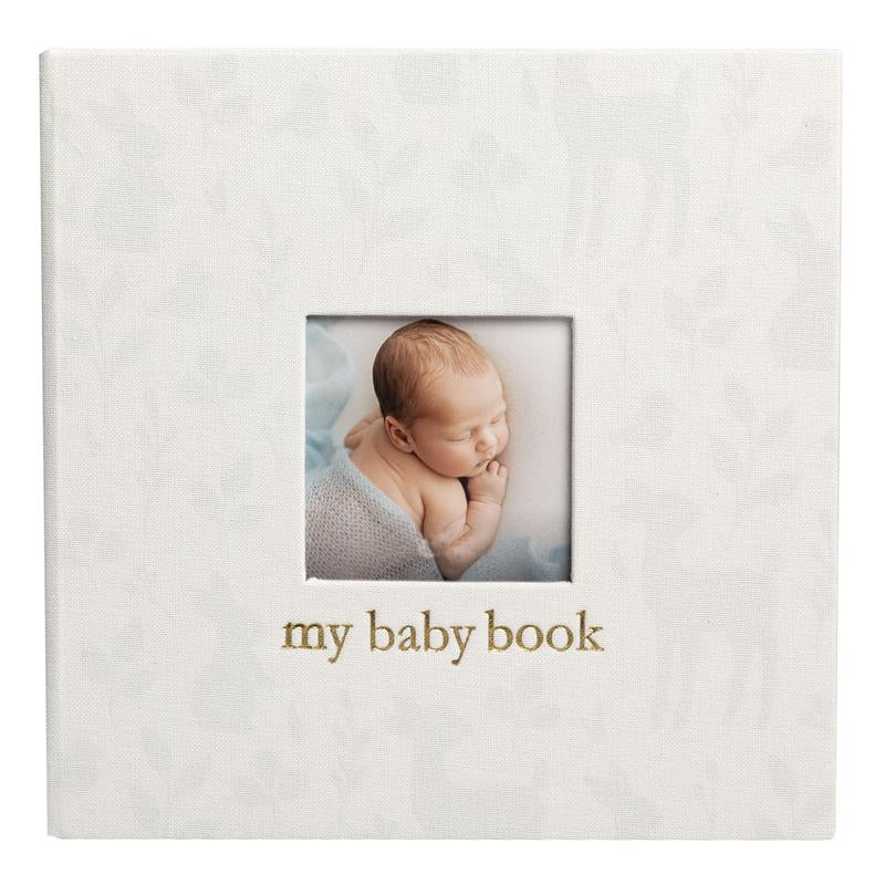 Pearhead - Woodland Ivory Linen Baby Book, Deer Print Linen Baby Book Image 1