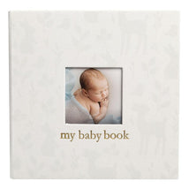 Pearhead - Woodland Ivory Linen Baby Book, Deer Print Linen Baby Book Image 1