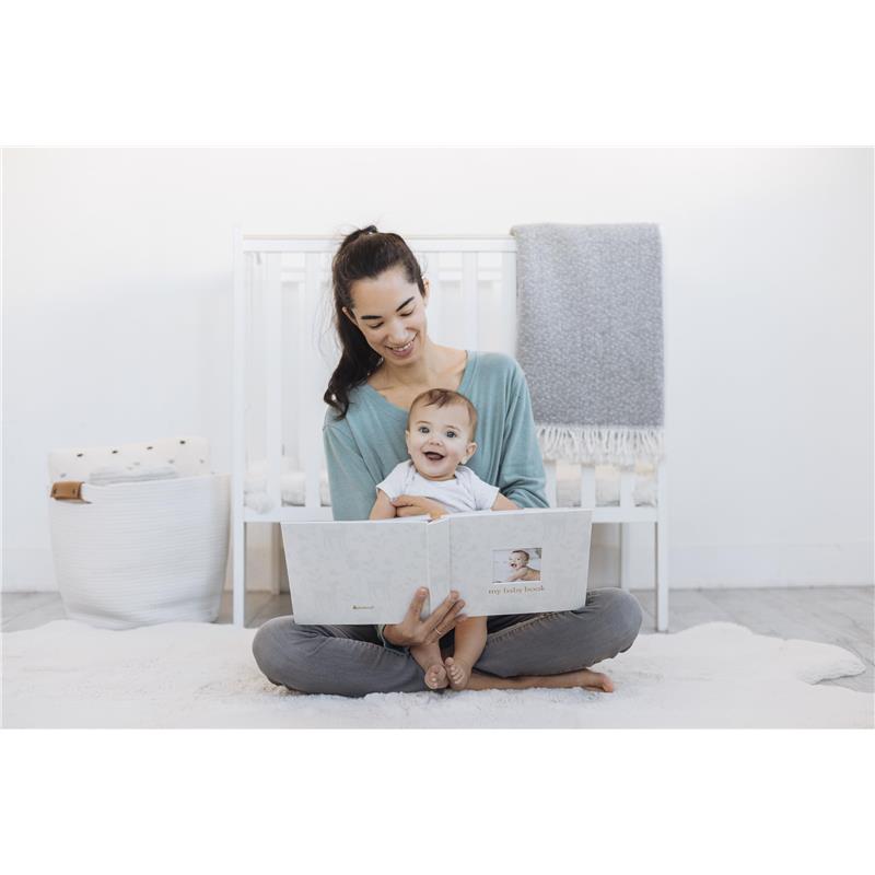 Pearhead - Woodland Ivory Linen Baby Book, Deer Print Linen Baby Book Image 3