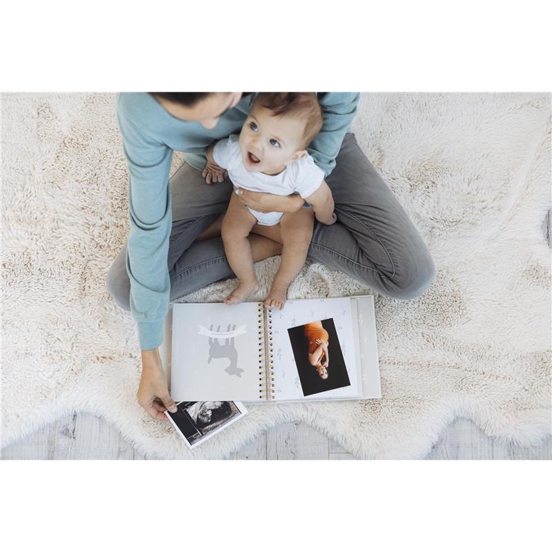 Pearhead - Woodland Ivory Linen Baby Book, Deer Print Linen Baby Book Image 4