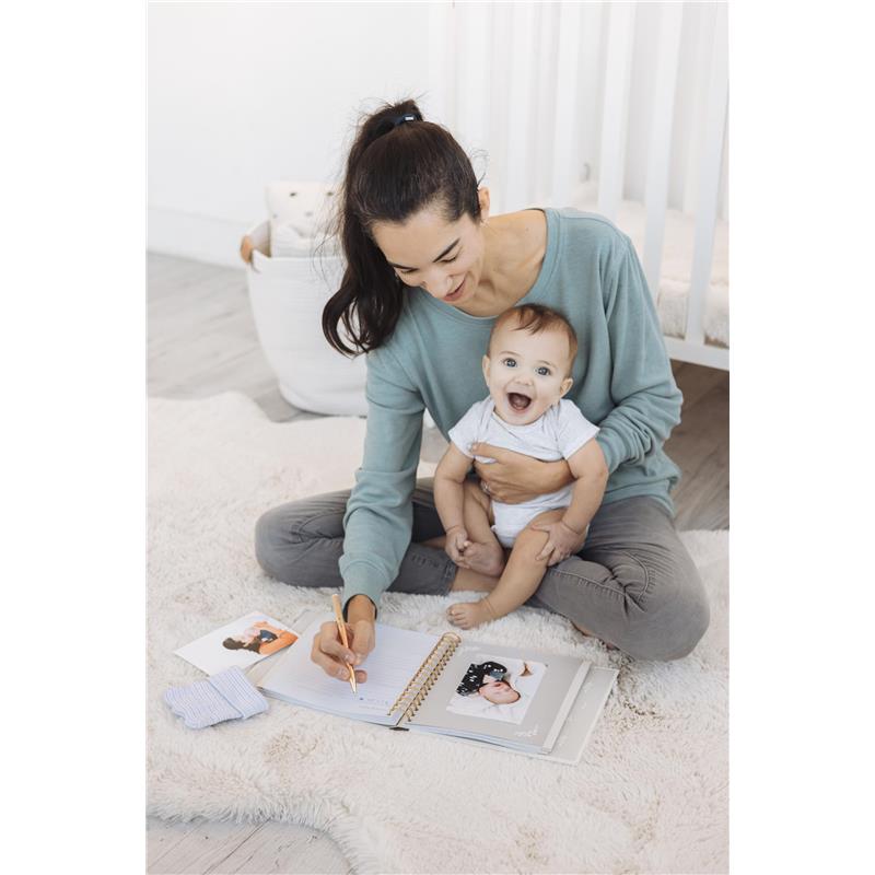 Pearhead - Woodland Ivory Linen Baby Book, Deer Print Linen Baby Book Image 5