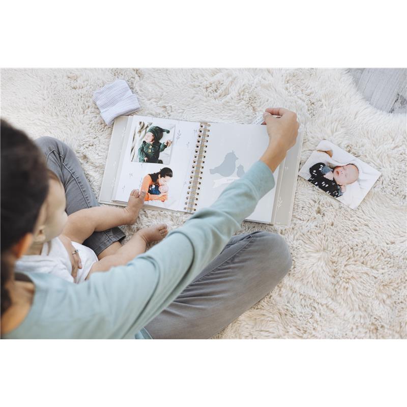 Pearhead - Woodland Ivory Linen Baby Book, Deer Print Linen Baby Book Image 6