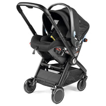 Peg Perego City Loop Infant Car Seat & Stroller Combo with Primo Viaggio 4-35 features a sleek black design, convenient storage, and safety indicators.