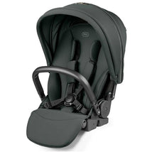 Peg City Loop Seat in sage green, featuring a padded seat, adjustable harness, and protective canopy.