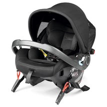 Infant car seat Peg Perego Primo Viaggio 4-35 in True Black, featuring a curved handle, safety straps, and a protective canopy.