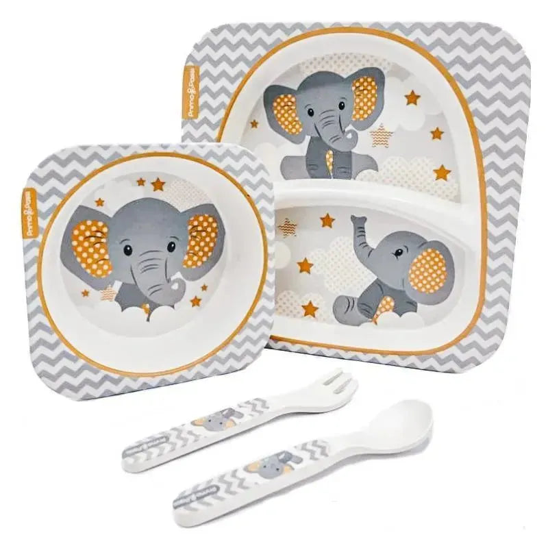 Primo Passi - Bamboo Fiber Kids Super Combo - Divided Square Plate, Square Bowl, Fork&Spoon, And 3 Food Container With Lids - Little Elephant Image 3